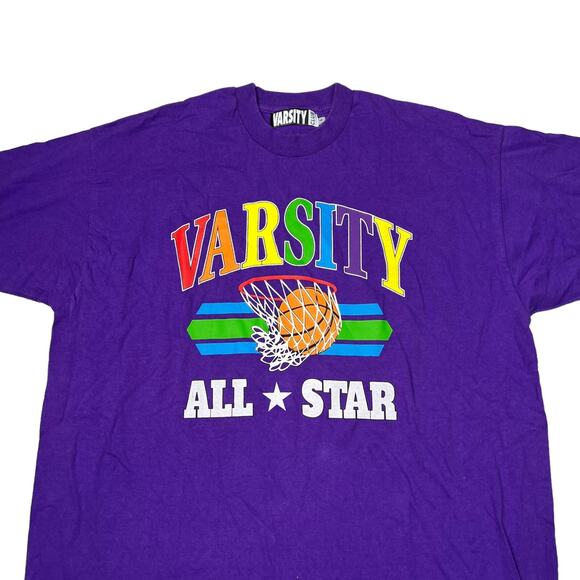 Varsity Club VTG 90s Basketball Rainbow Graphic Tee T-Shirt Purple Adult 4 XXL - Picture 3 of 4
